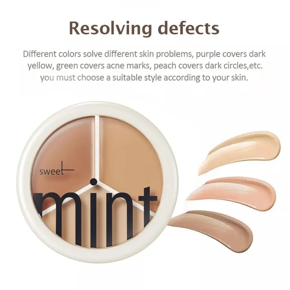 Sweet Mint Tri-Color Concealer Palette - Long Lasting High Coverage Concealer